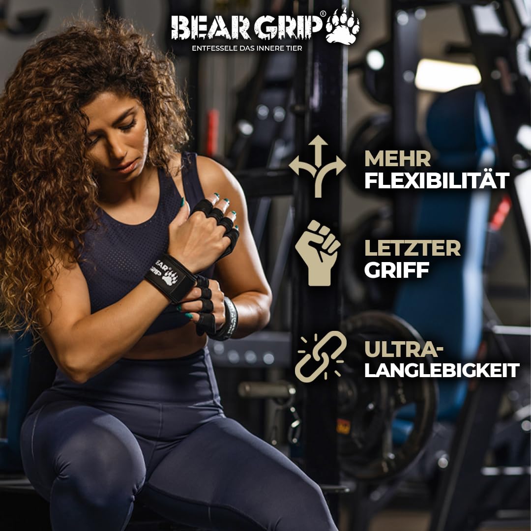 BEAR GRIP - Offene Trainingshandschuhe für Crossfit, Bodybuilding, Kallisthenik, Powerliftin (L)