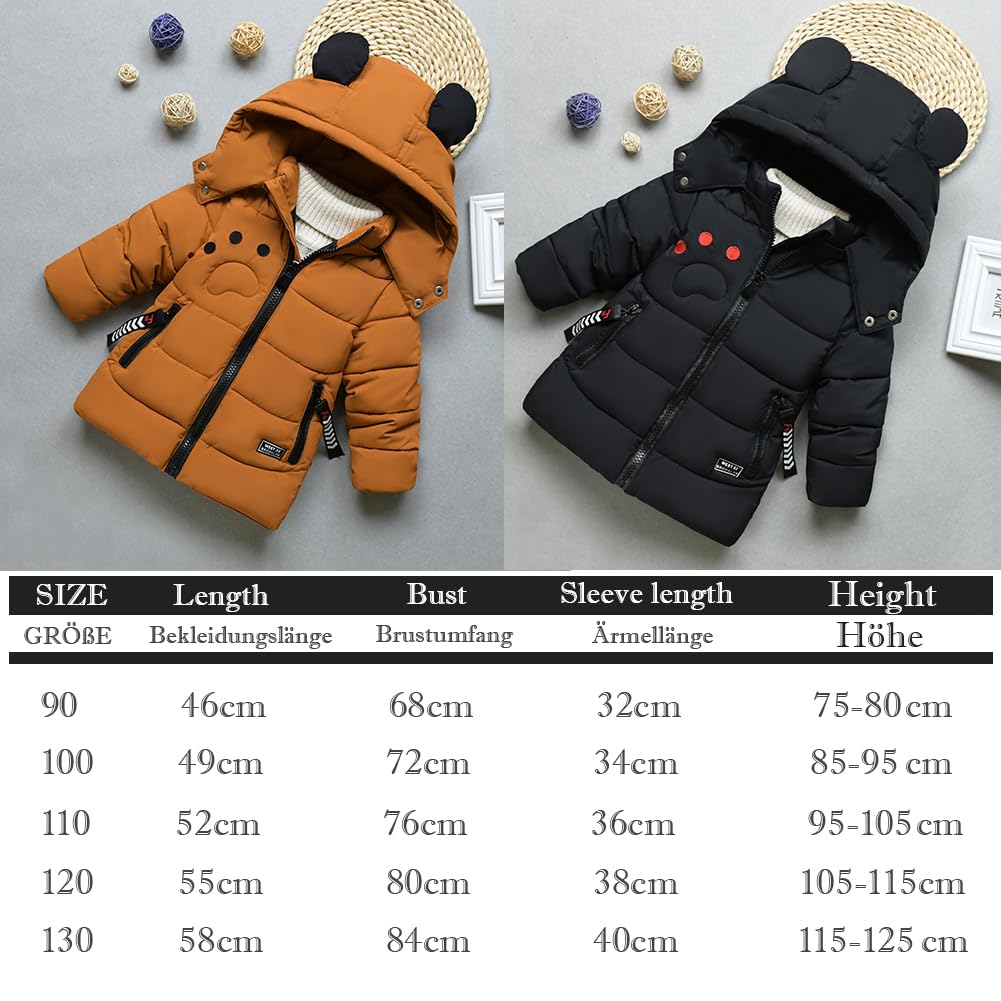 linboo Winterjacke Kinder Jungen Warm Steppjacke Dicke Mantel Baby Wintermäntel mit Kapuze Ohren Winter Kinderjacke Kapuzenjacke 2-7 Jahre, Braun, 98-104(Label: L)