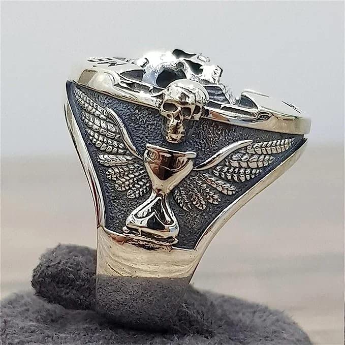 Goohopsun Memento Mori Skull Men's Biker Ring, Antique Stainless Steel Skull Biker Ring, Skull Rings for Men and Women