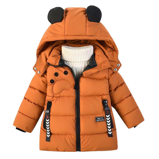 linboo Winterjacke Kinder Jungen Warm Steppjacke Dicke Mantel Baby Wintermäntel mit Kapuze Ohren Winter Kinderjacke Kapuzenjacke 2-7 Jahre, Braun, 98-104(Label: L)