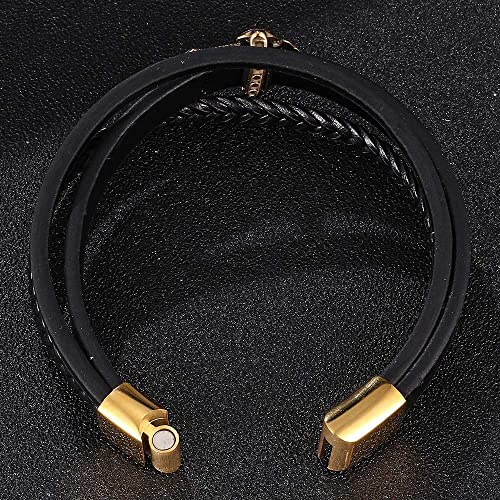 Armreif Herren Leder, Bracelet Men Chain Gold Man Bracelet Kreuz 3 Lagiges Lederarmband Herren Schmuck Geschenke für Männer