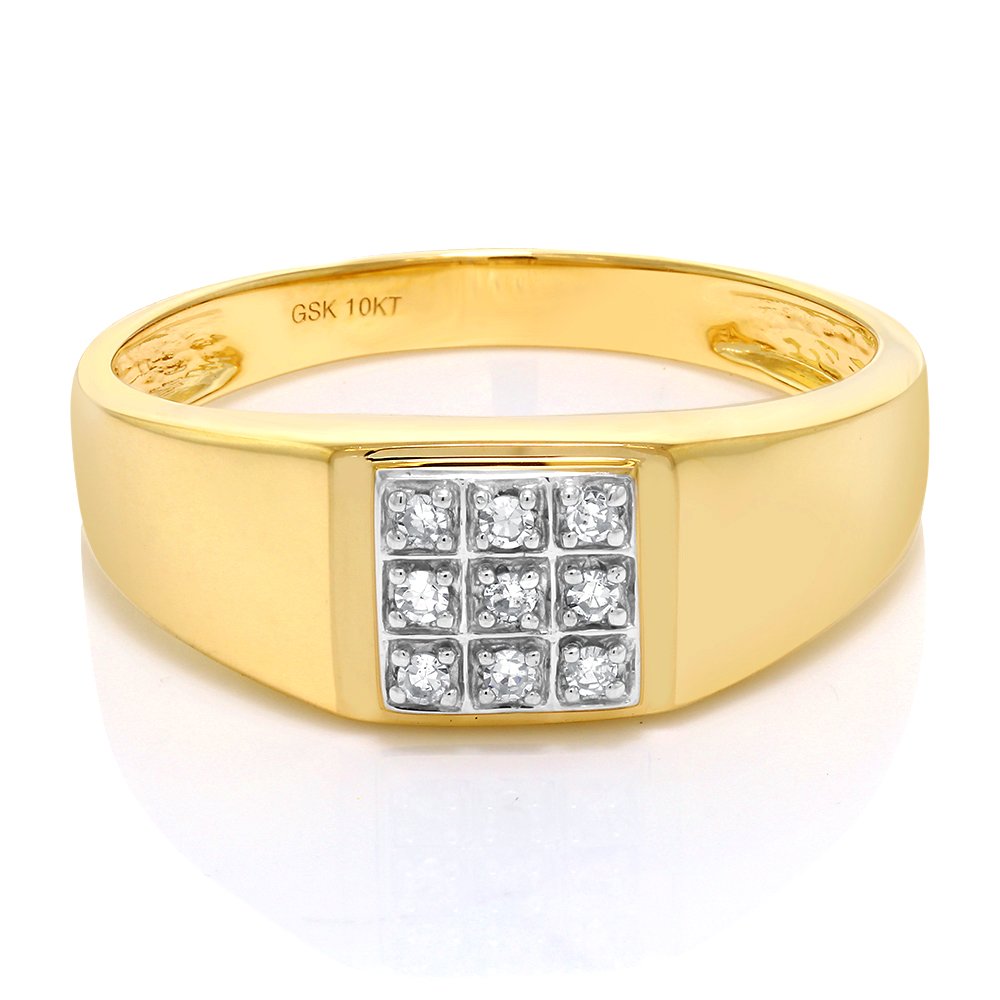 Gem Stone King Men's Solid 10k Yellow Gold Natural White Diamond Wedding Anniversary Ring (Available In Size 7,8,9,10,11,12,13)