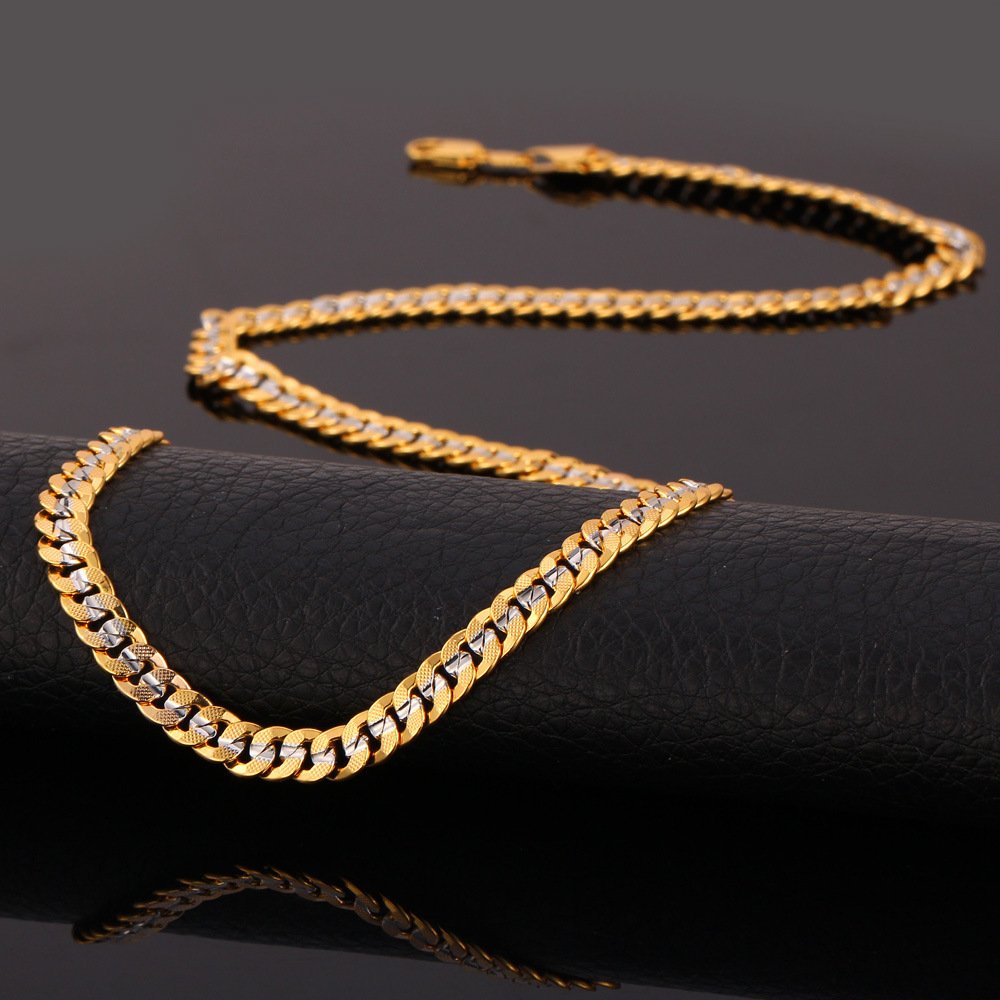 U7 Men Two-Tone Gold Chain Platinum & 18K Gold Plated Cuban Curb Chain Necklace Bracelet Set (18"/8.3")