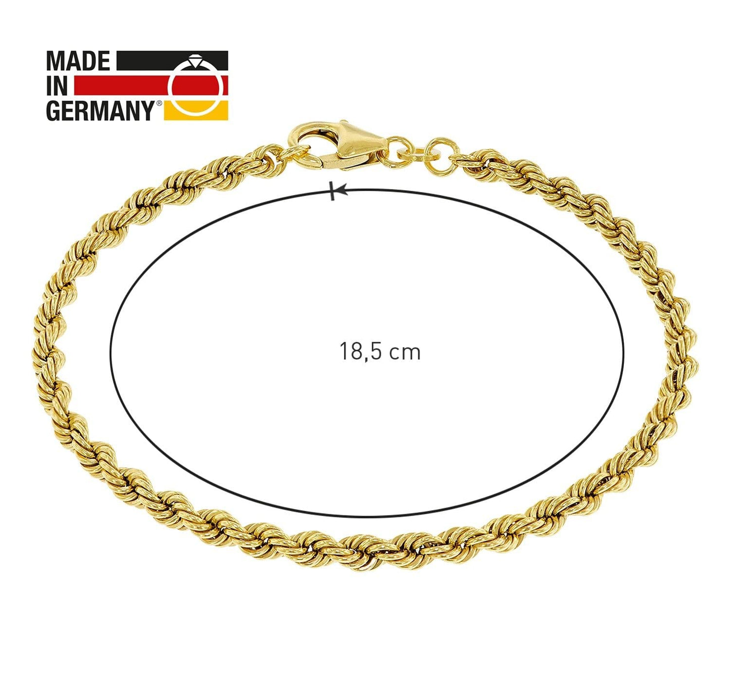 trendor Damen-Armband 333 Gold / 8 Karat Kordelkette zauberhafter Goldschmuck für Frauen, elegante Geschenkidee, 51879 18,5 cm