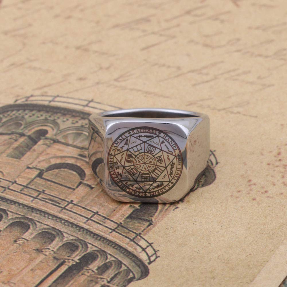 Dacai The Seals of The Seven Archangels Protection Amulet Seal Solomon Kabbalah Mens Womens Stainless Steel Polished Ring