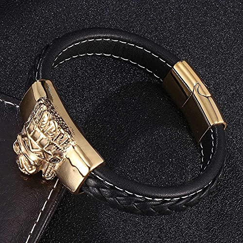 Armband für Herren Leder, Bracelet Men Chain Gold Seil Armband Herren Totenkopf Lederarmband Mit Magnetischer Schnalle für Männer Geschenke