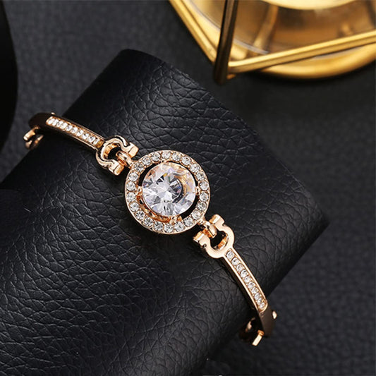 Bufenia Kristall Armband Gold Kreis Armband für Frauen Geschenke Einfache Glitzernde Strass Hand Armband Zubehör Einstellbar