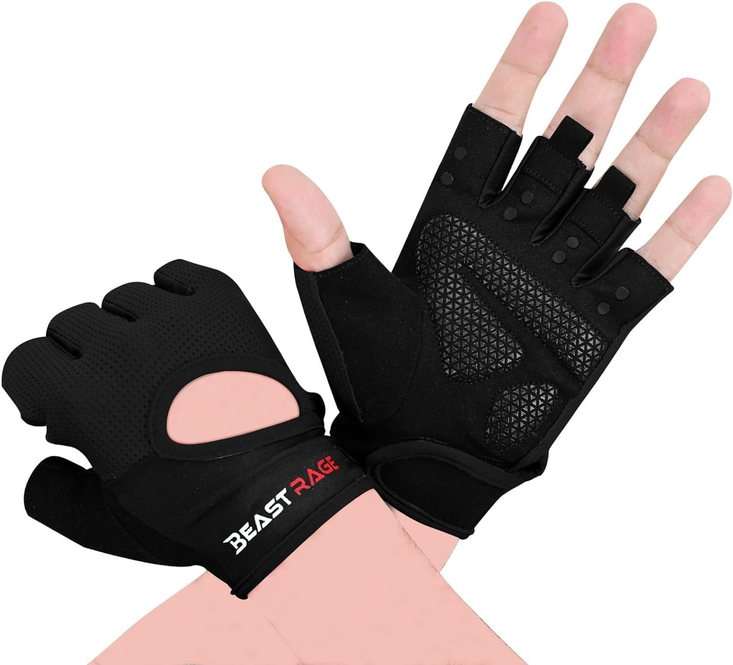 BEAST RAGE Fitness-Handschuhe, atmungsaktiv, für Männer und Frauen, Gewichtheben, Bodybuilding, Fitnessstudio, Training, rutschfest, Crossfit, Krafttraining, Radfahren (SCHWARZ, M)