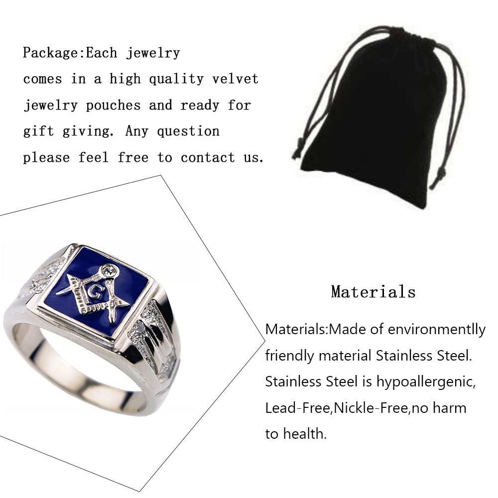 WKXZMTR Freemason Symbol Jewelry Masonic Ring for Men Punk Masonic Jewelry Freemason Fan Gifts Religious Amulet Ring Mason Jewelry (Freemason Rings S-7)