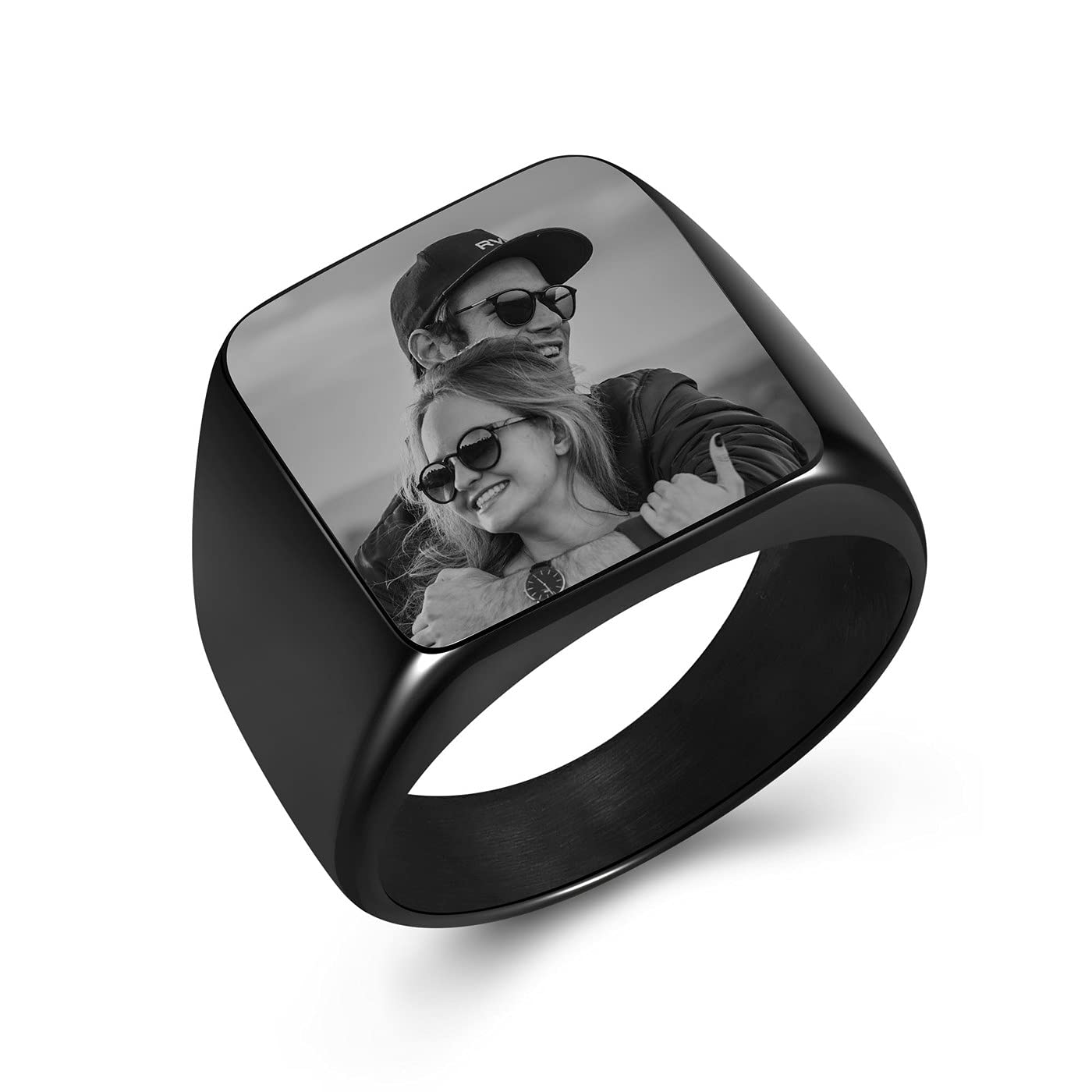 BOPREINA Personalized Signet Ring Engraving Picture Custom Photo Biker Rings for Men Women Memorial Stainless Steel Wedding Band Jewelry Size 10