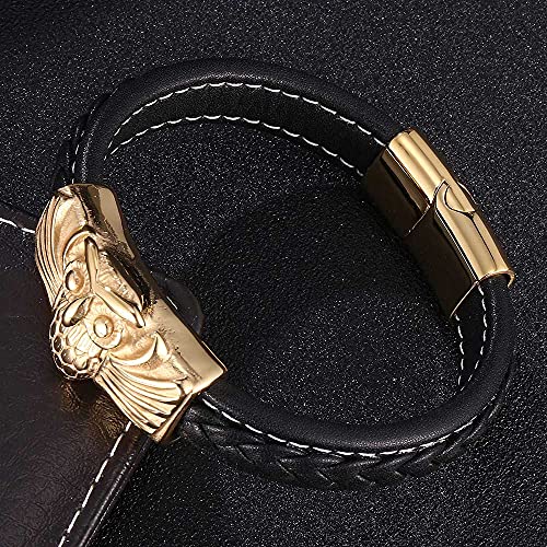 Herren-Lederarmband, Bracelet Men Chain Gold Man Bracelet Eule Lederarmband Herren Schmuck Romantische Geschenke für Männer