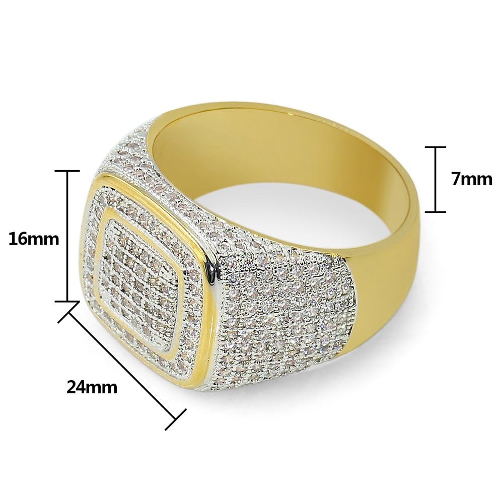 JINAO Gold Men Ring 14k Gold Plated Cluster Iced Out Lab Simulated Diamond Wedding Engagement Anniversary Band Bling Ring Hip Hop Jewelry for Women (10)