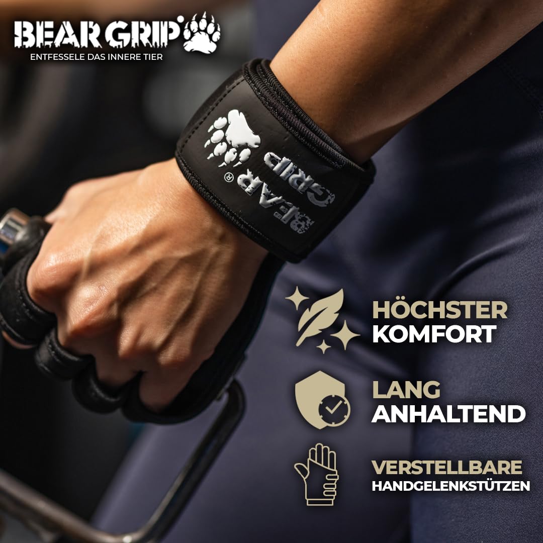 BEAR GRIP - Offene Trainingshandschuhe für Crossfit, Bodybuilding, Kallisthenik, Powerliftin (L)