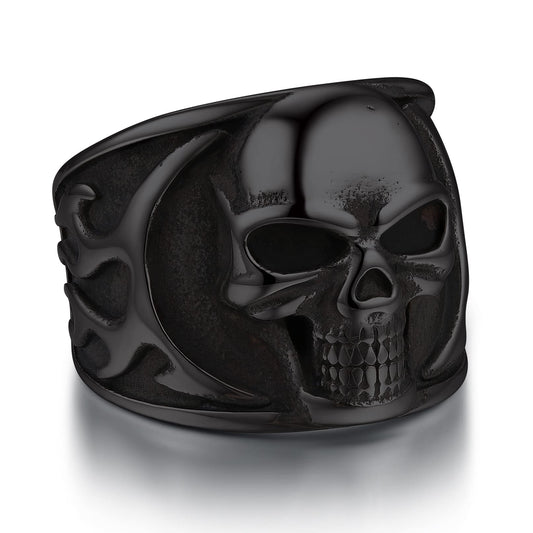 Bandmax Black Skull Ring for Men Size 12 Stainless Steel Chunky Biker Skull Rings Flame Skull Rings Blazing Skull Rider Ring Punk Jewelry