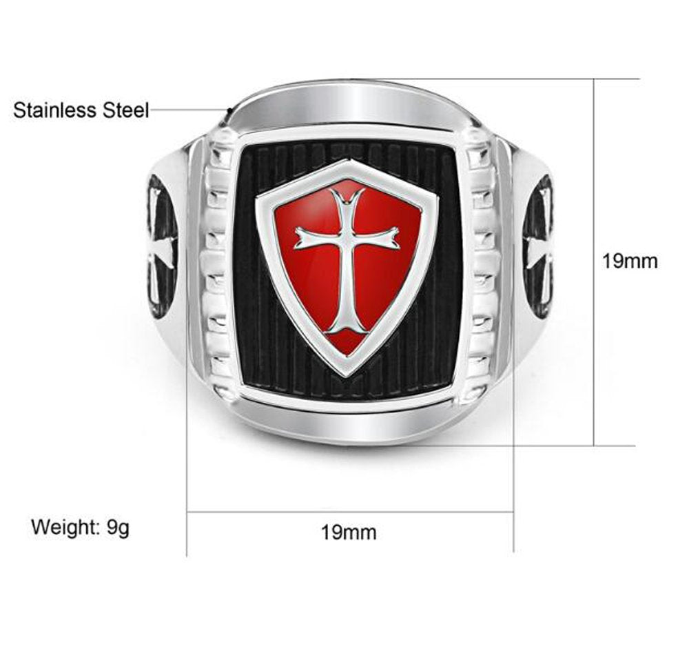 GRHOSE Huitao Men's Stainless Steel ring Knight Ring Templar Ring biker Crusader Cross masonic Red Size 13