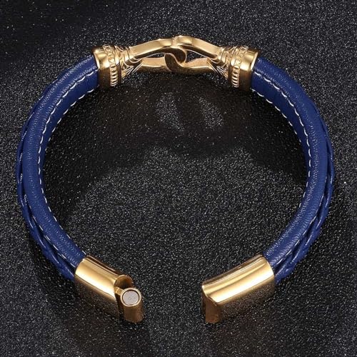 Aotiwe Armreif Männer, Herren Armband Kette Armreif aus Leder mit Schnalle Gold Grün Bracelet Men Pu Leder 16.5cm