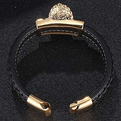 Armband für Herren Leder, Bracelet Men Chain Gold Seil Armband Herren Totenkopf Lederarmband Mit Magnetischer Schnalle für Männer Geschenke