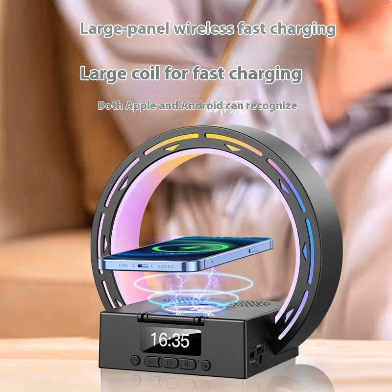 4 in 1 Wireless Bluetooth-kompatibel Lautsprecher Lade Pad Nacht Lampe Mit Wecker Wake-Up Licht Für Schlafzimmer unterstützung USB Stick TF Karte