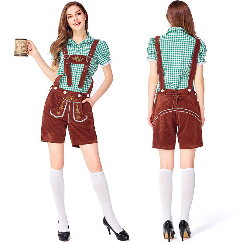 German Traditional Beer Festival Clothing Plaid Overalls Suit Women