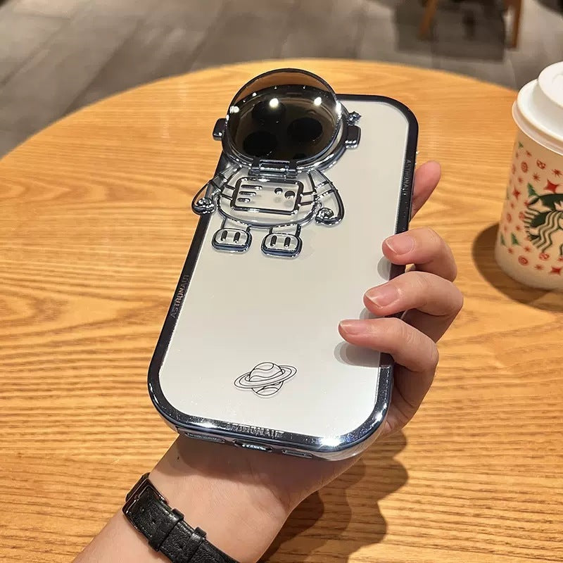 Glitter Astronaut Kamera Stand Telefon Fall Für IPhone 14 13 12 11 Pro Max XR 14 Plus Unsichtbare Objektiv Halterung Beschichtung Weiche Abdeckung