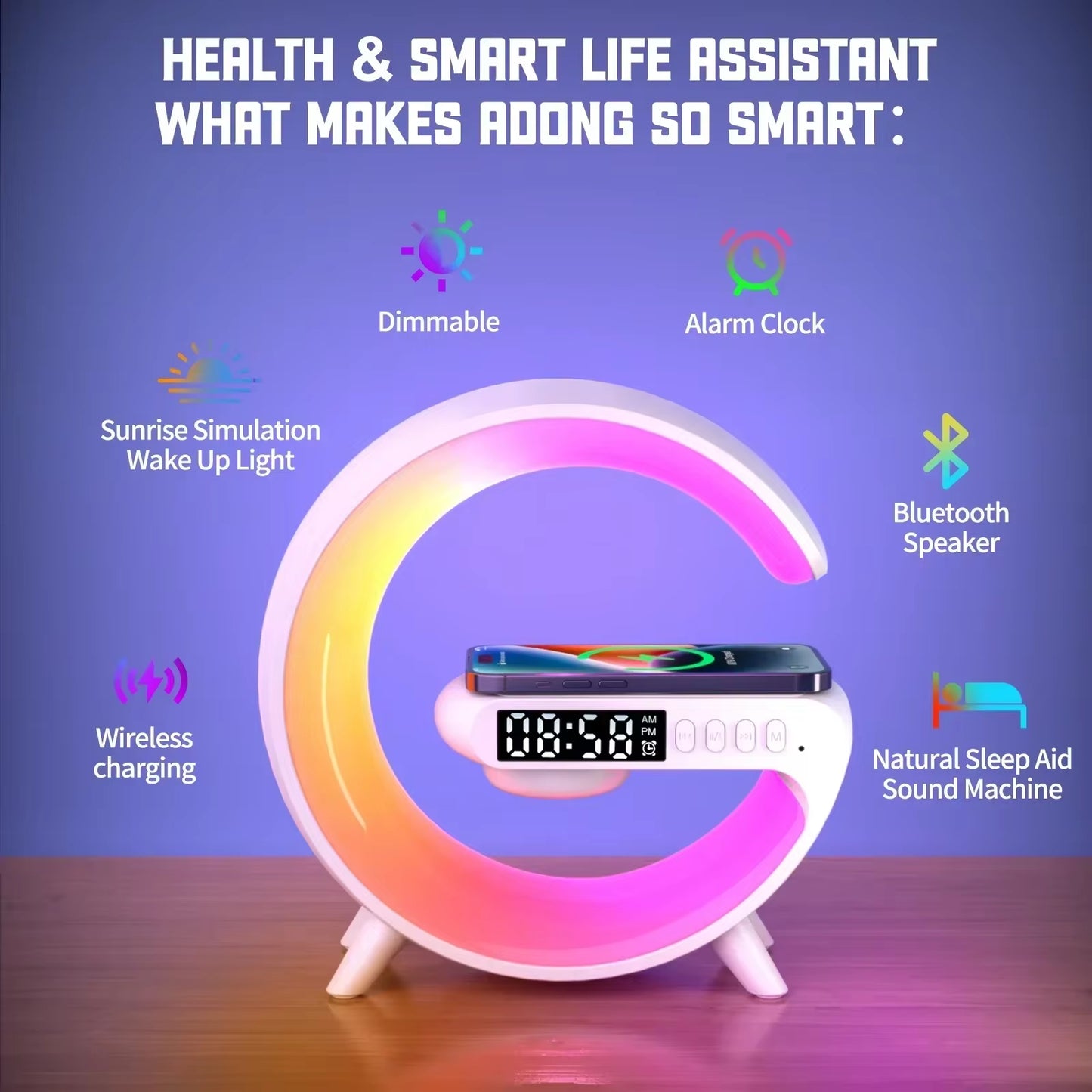 Multifunction Wireless Charger Stand Pad RGB Light Alarm Clock Speaker for Iphone Samsung Xiaomi Mini Fast Charging Dock Station