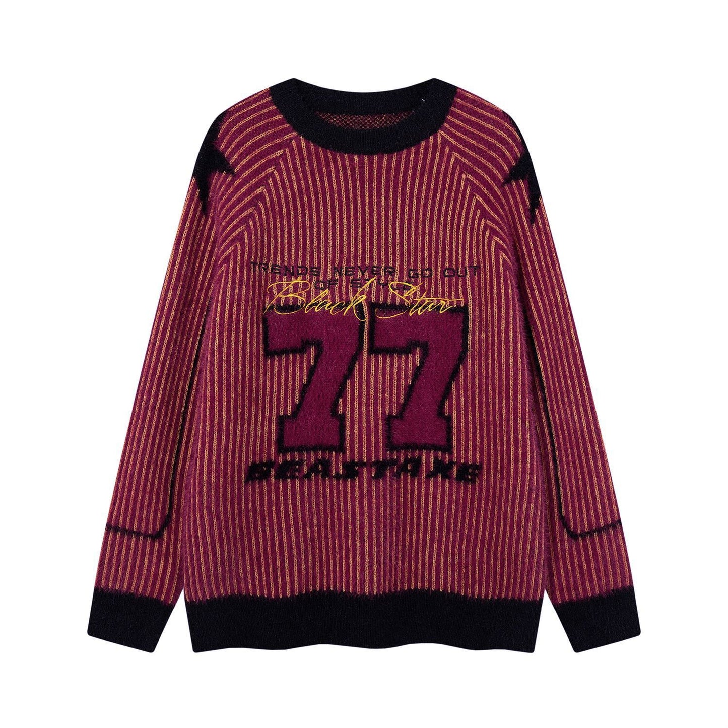 Fashion Brand Contrast Color Alphabet Embroidery Round Neck Sweater Men And Women