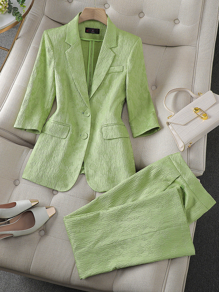 Half Sleeve Blazer And Pant Suit Ladies Women Female Jacket