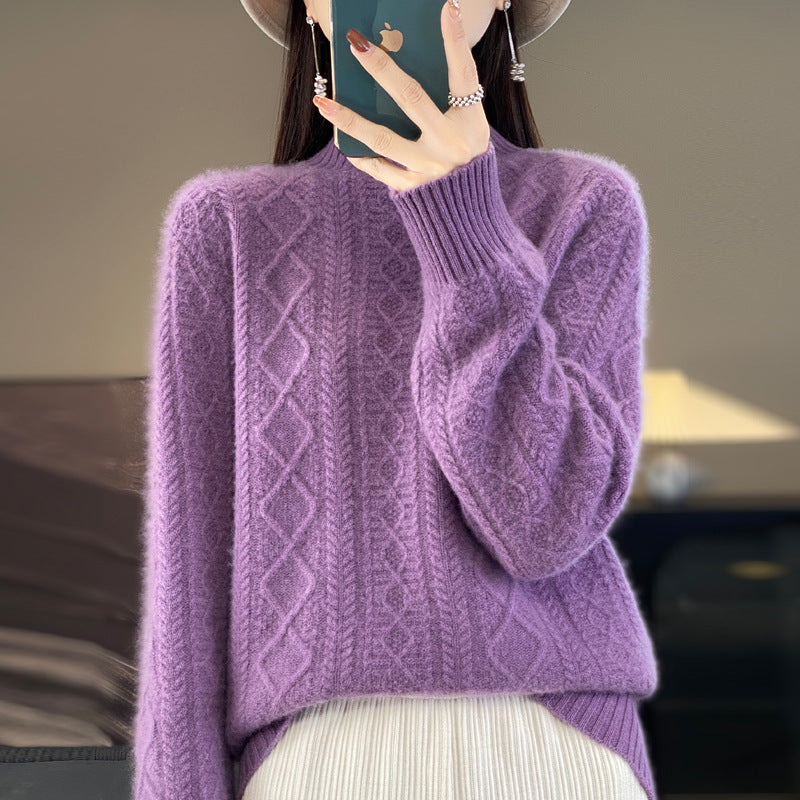 Autumn And Winter Thickening Half Turtleneck Cable-knit Sweater Sweater