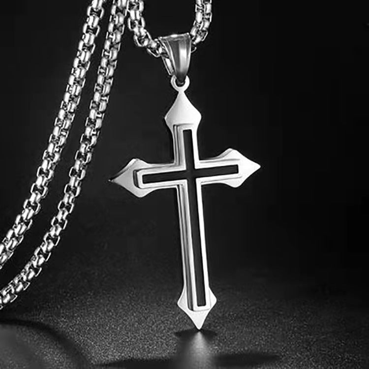 Hip Hop Accessories Simple Titanium Steel Necklace Fashionable Men Black Cross Pendant