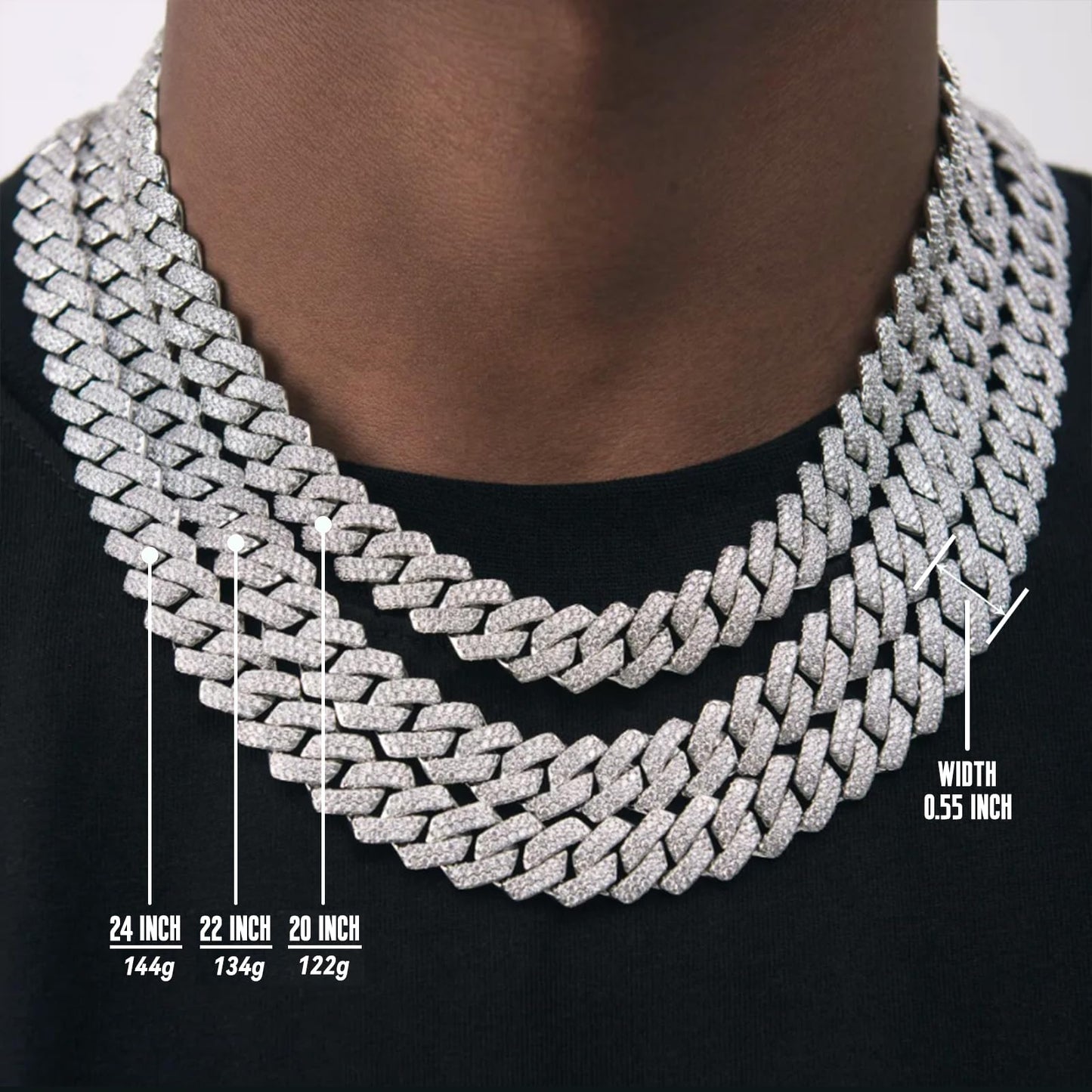 APaztip Mens Cuban Link Chain Silver 22'' Necklace Iced Out Thick Chain For Women Bling Diamond Cut Cuban Link Chains For Men Hip Hop Jewelry