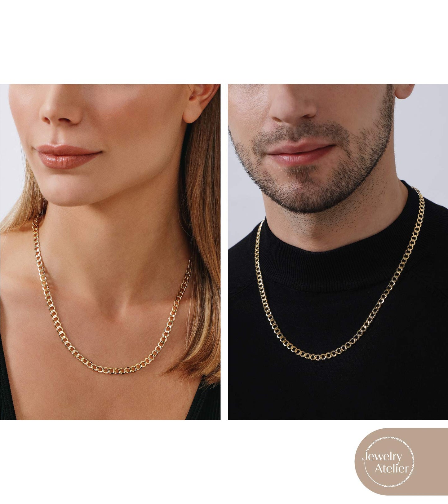 Jewelry Atelier Gold Chain Necklace Collection - 14K Solid Yellow Gold Filled Miami Cuban Curb Link Chain Necklaces for Women and Men with Different Sizes (2.7mm, 3.6mm, 4.5mm, or 5.5mm)