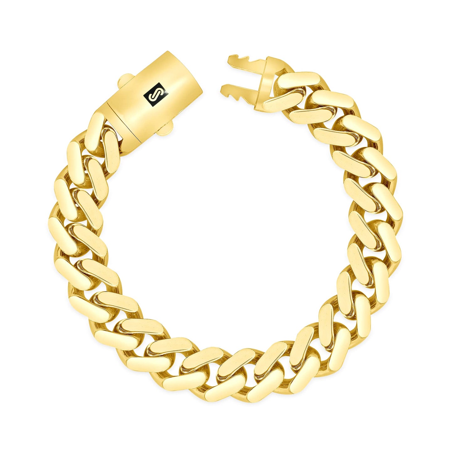 Nuragold 14k Yellow Gold 13mm Royal Monaco Miami Cuban Link Chain Bracelet, Mens Jewelry Fancy Box Clasp 7.5" 8" 8.5" 9"