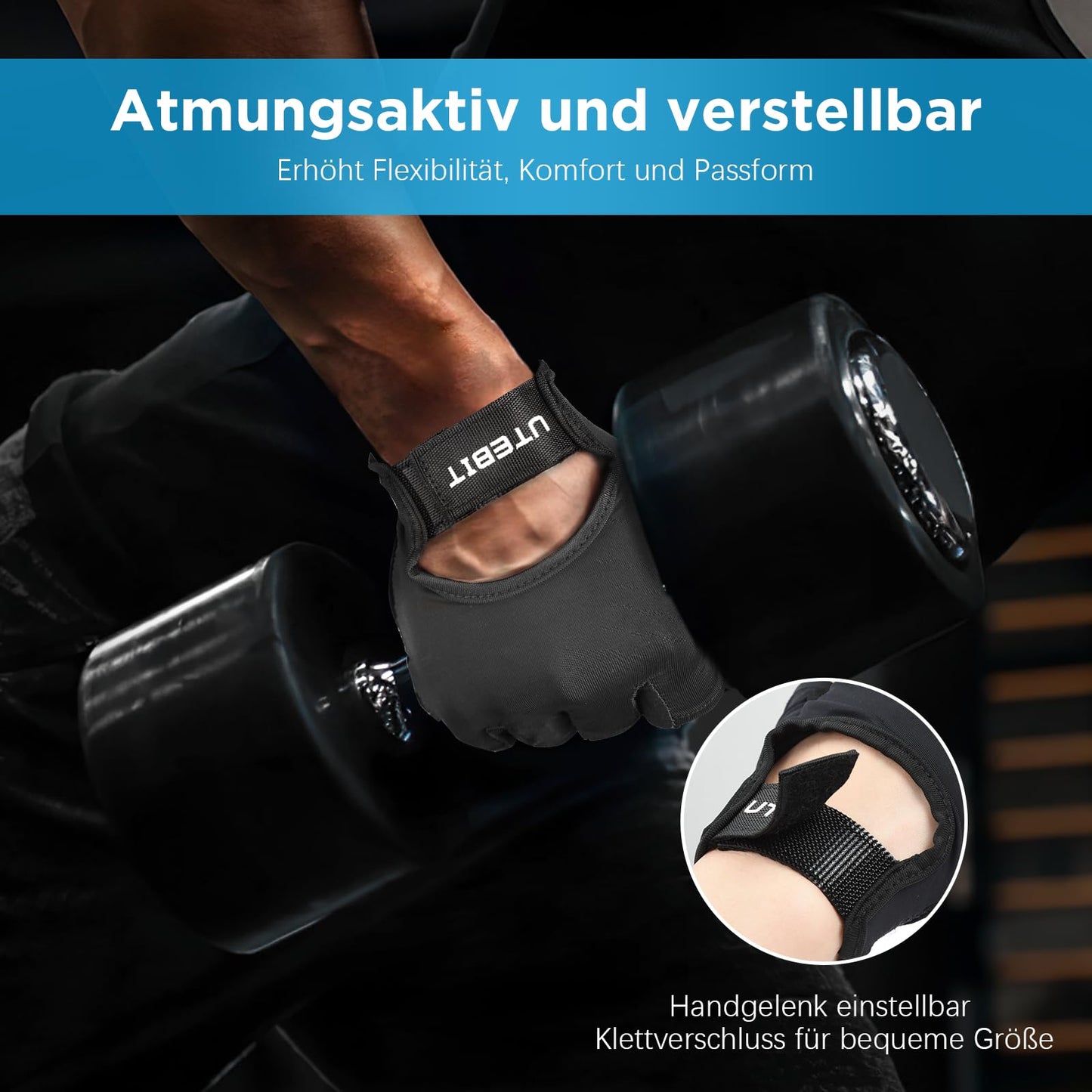 UTEBIT 2 Paar Fitness-Handschuhe, Trainingshandschuhe für Herren, atmungsaktive Halbfinger-Sporthandschuhe, Handflächenschutz Silikon rutschfeste Gym-Handschuhe für Kraftsport, Radfahren, Crossfit