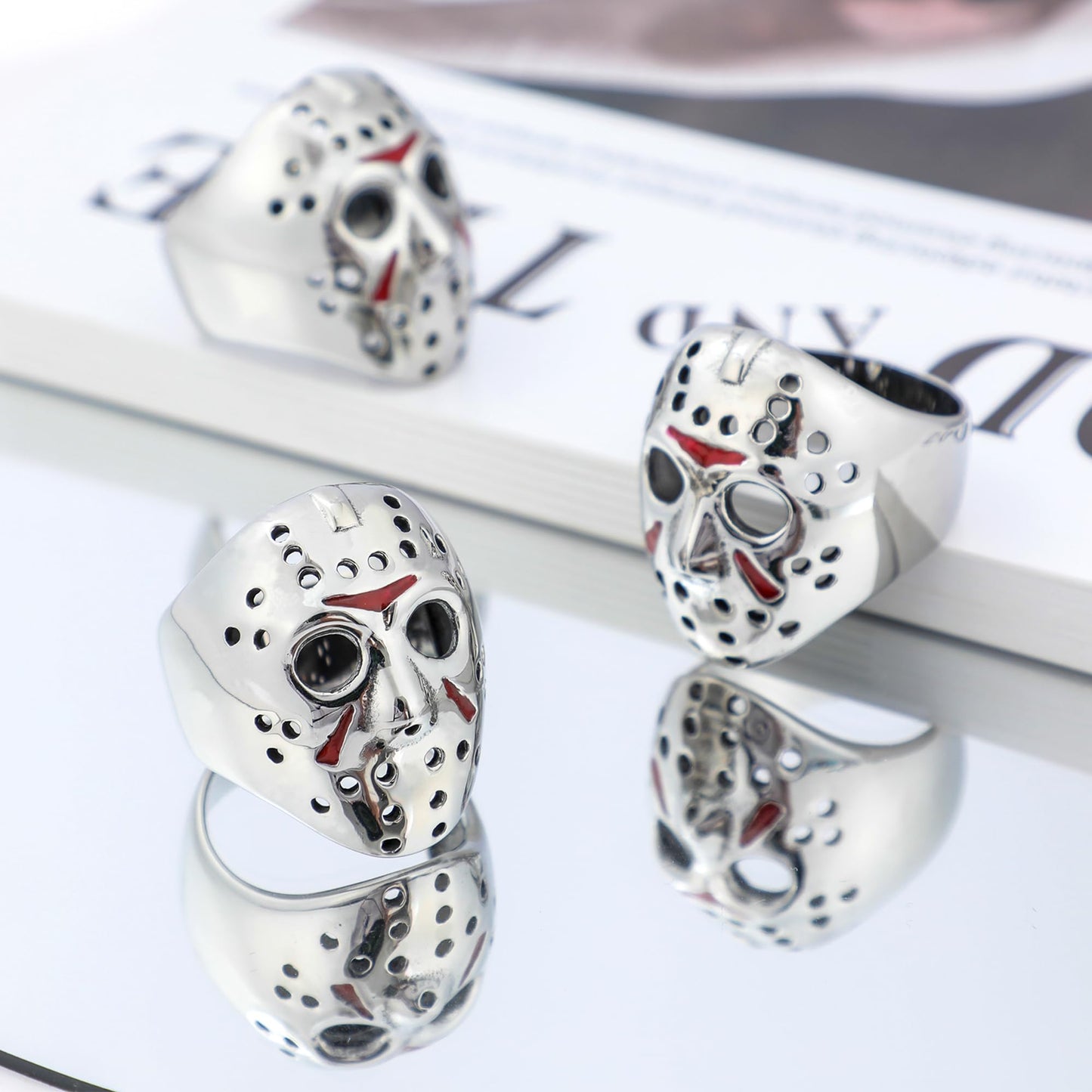 Waliah Jason Mask Ring Stainless Steel Rings for Women Mens Jason Ring Perfect Gifts for Halloween,Size 7-13,Fashion Punk Rings Jewelry Decorations(US 12)