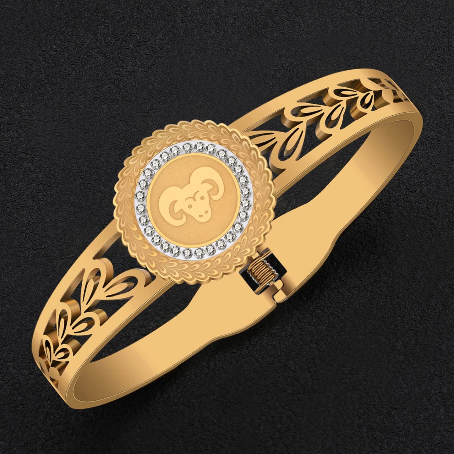 WEVENI Edelstahl Sternzeichen Armband 18K Echtgold Astrologie Armbänder für Damen Teenager Mädchen Charme Horoskop Geschenke (Widder Gold)