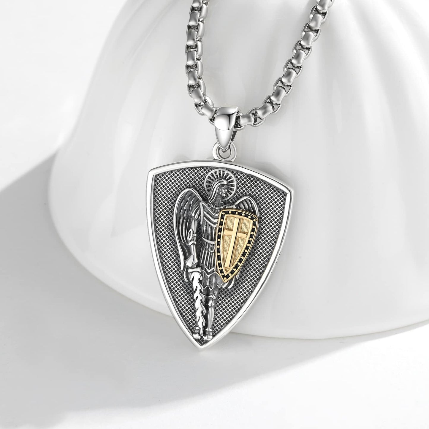 XIXLES St Michael Anhänger Halskette Archangel Michael Medaille Kette Religiöser Schmuck 925 Sterling Silber Saint Michael Halskette Christlicher Schmuck Amulett Geschenke für Herren Damen