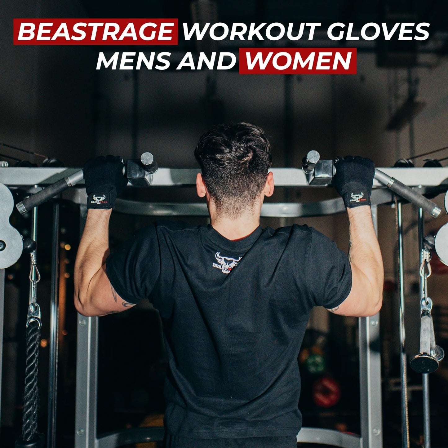 BEAST RAGE Fitness-Handschuhe für Training, rutschfeste,gepolsterte Handfläche,Halbfinger-Workout,Gewichtheben-Handschuhe, Radfahren, Crossfit,Krafttraining (Schwarz, L)