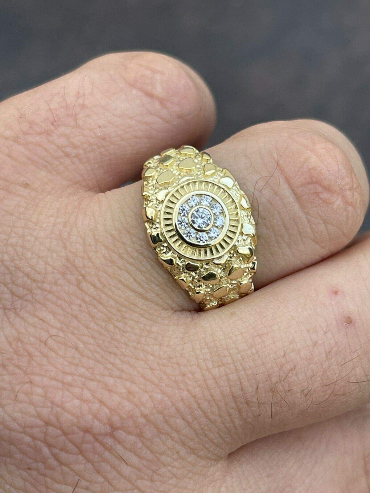 Men's Nugget Ring - Solid 925 Sterling Silver Ring - Iced Micropave Cluster Ring - 14k Yellow Gold Finish - Sizes 6-13 (10)