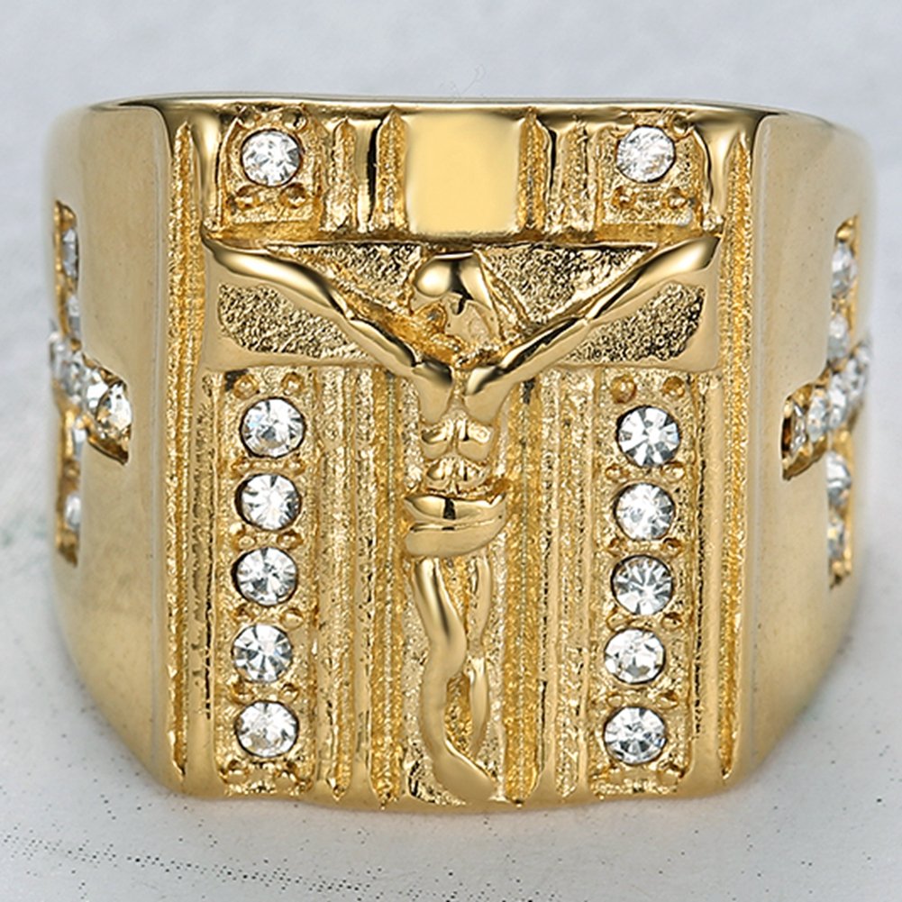 Jude Jewelers Stainless Steel Christian Jesus Cross Ring (Gold, 8)