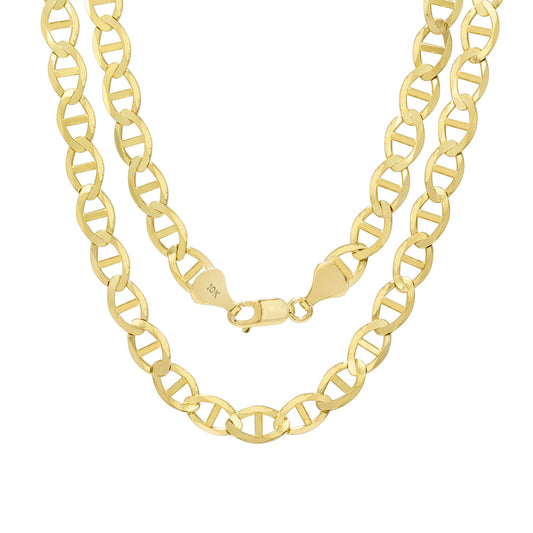 Nuragold 10k Yellow Gold Solid 7.5mm Anchor Mariner Link Chain Necklace, Mens Jewelry 20" 22" 24" 26"