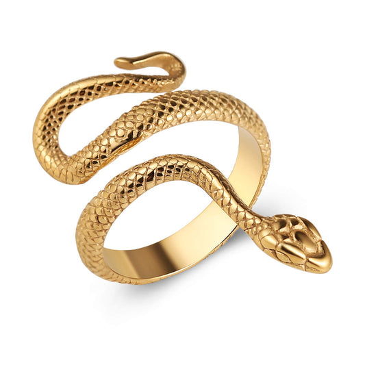 HZMAN Snake Ring Men Women Gothic Jewelry Retro Animal Fashion Personality Stainless Steel Ring (Gold, 6)