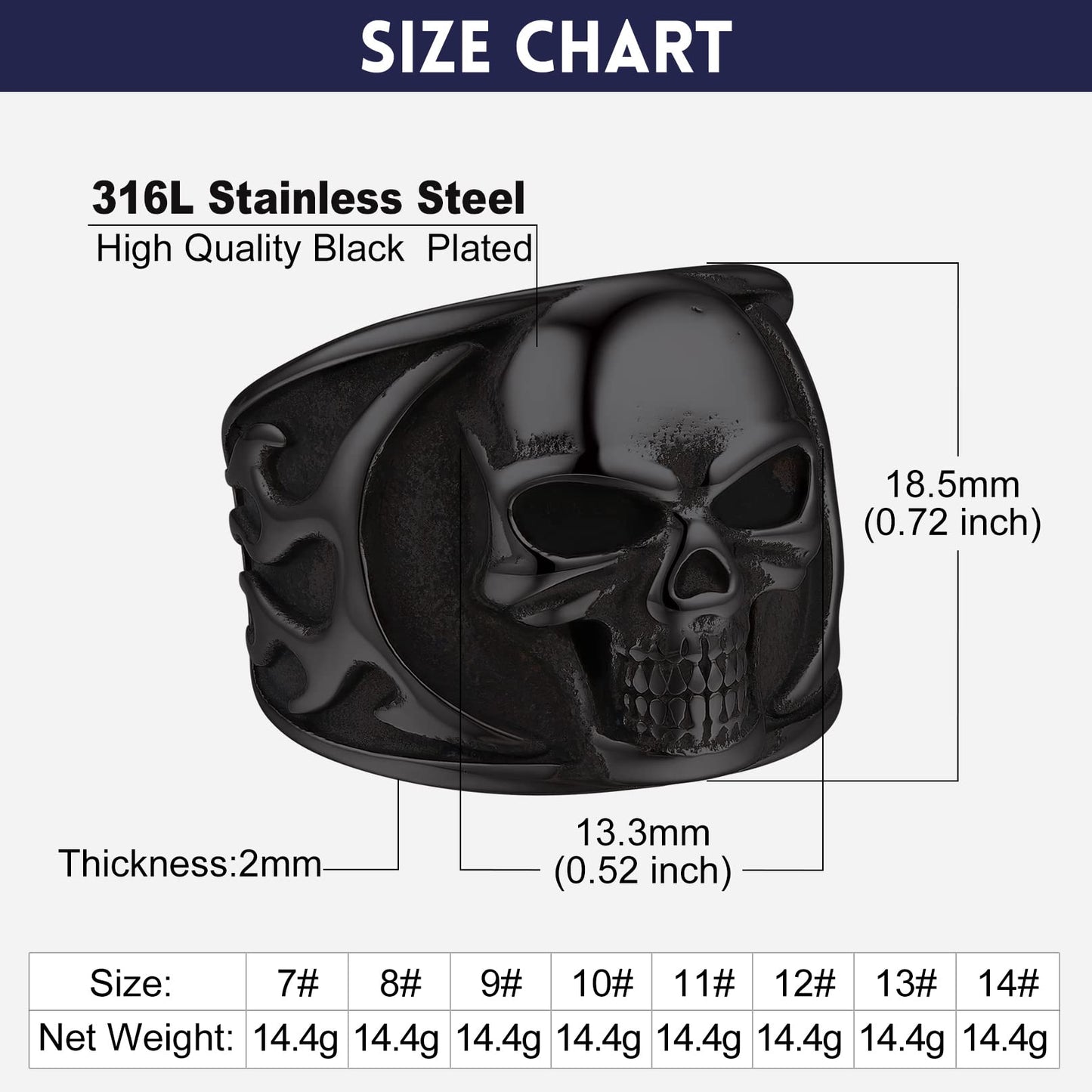 Bandmax Black Skull Ring for Men Size 12 Stainless Steel Chunky Biker Skull Rings Flame Skull Rings Blazing Skull Rider Ring Punk Jewelry