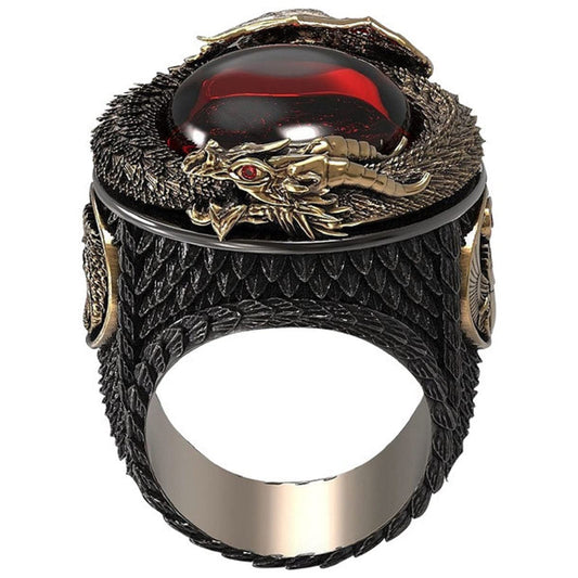 MayiaHey Punk Dragon Red Stone Ring for Men, Gothic Dragon Totem Ring Iced Out Dragon Animal Ring for mens (9)