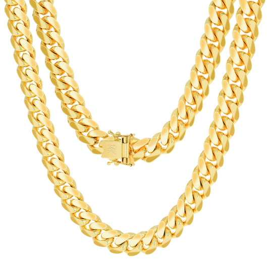 Nuragold 14k Yellow Gold 9mm Solid Miami Cuban Link Chain Necklace, Mens Jewelry Box Clasp 20" 22" 24" 26" 28" 30"