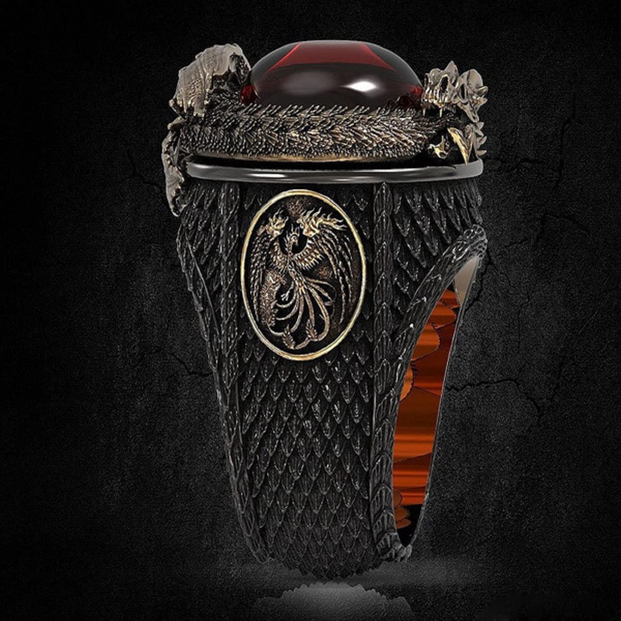 MayiaHey Punk Dragon Red Stone Ring for Men, Gothic Dragon Totem Ring Iced Out Dragon Animal Ring for mens (9)