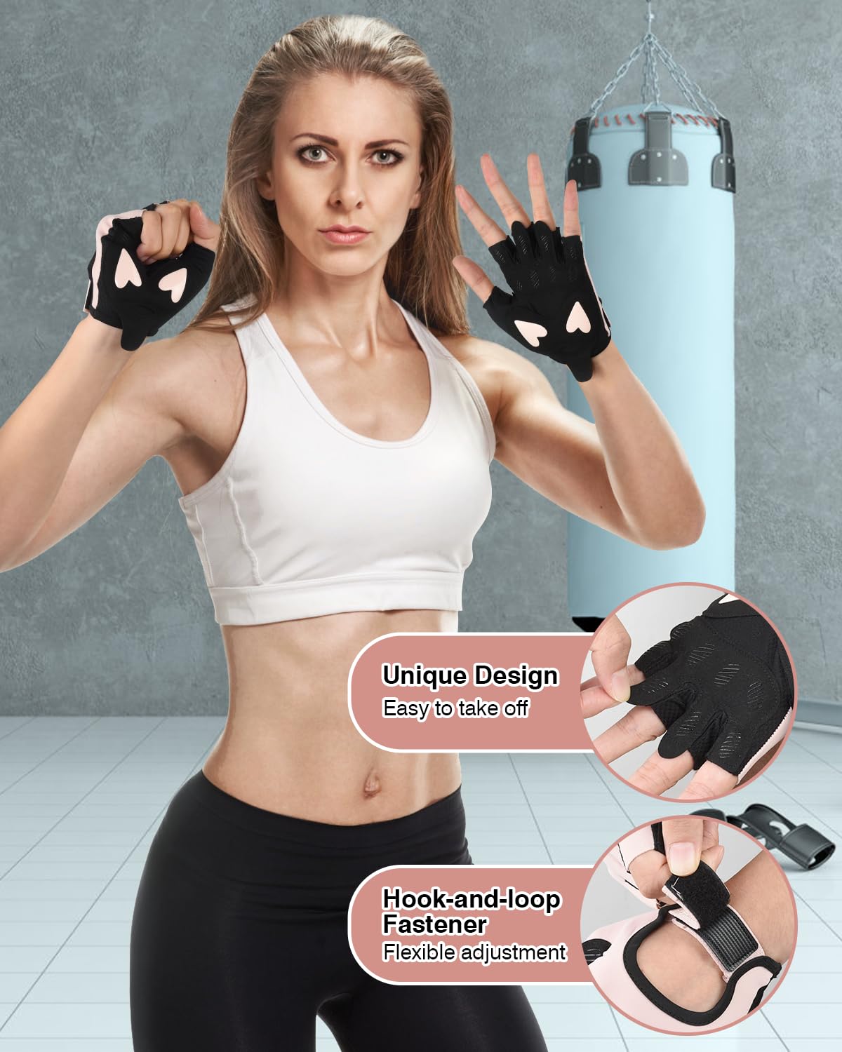 OTraki Gym Handschuhe für Frauen, Rosa Fitness Handschuhe Trainings mit Handgelenksstütze Anti Rutsch Silikon Gepolstert Palm Schutz Übung Gloves Gewichtheben für Krafttraining Bodybuilding Kraftsport