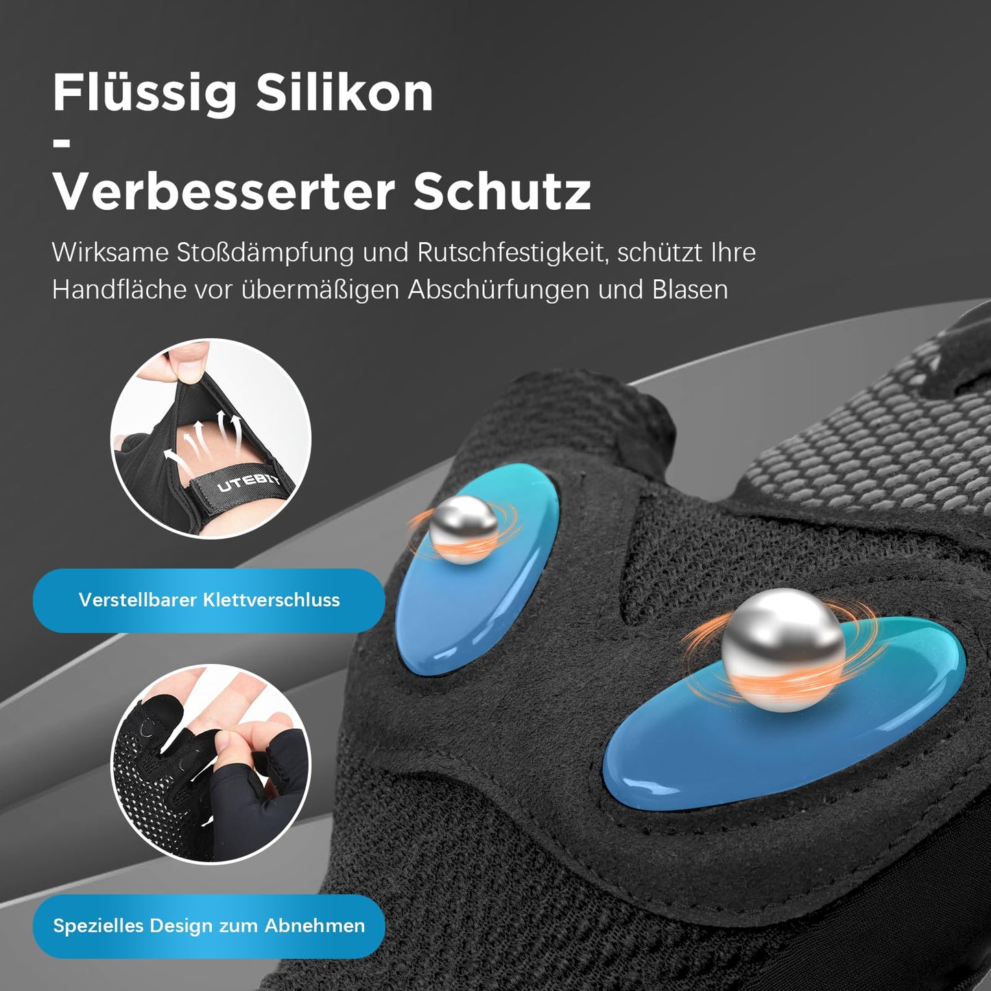 UTEBIT 2 Paar Fitness-Handschuhe, Trainingshandschuhe für Herren, atmungsaktive Halbfinger-Sporthandschuhe, Handflächenschutz Silikon rutschfeste Gym-Handschuhe für Kraftsport, Radfahren, Crossfit