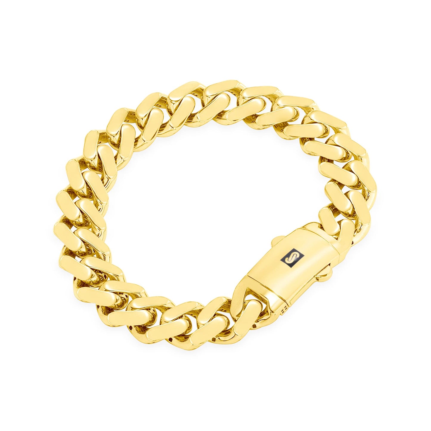 Nuragold 14k Yellow Gold 13mm Royal Monaco Miami Cuban Link Chain Bracelet, Mens Jewelry Fancy Box Clasp 7.5" 8" 8.5" 9"