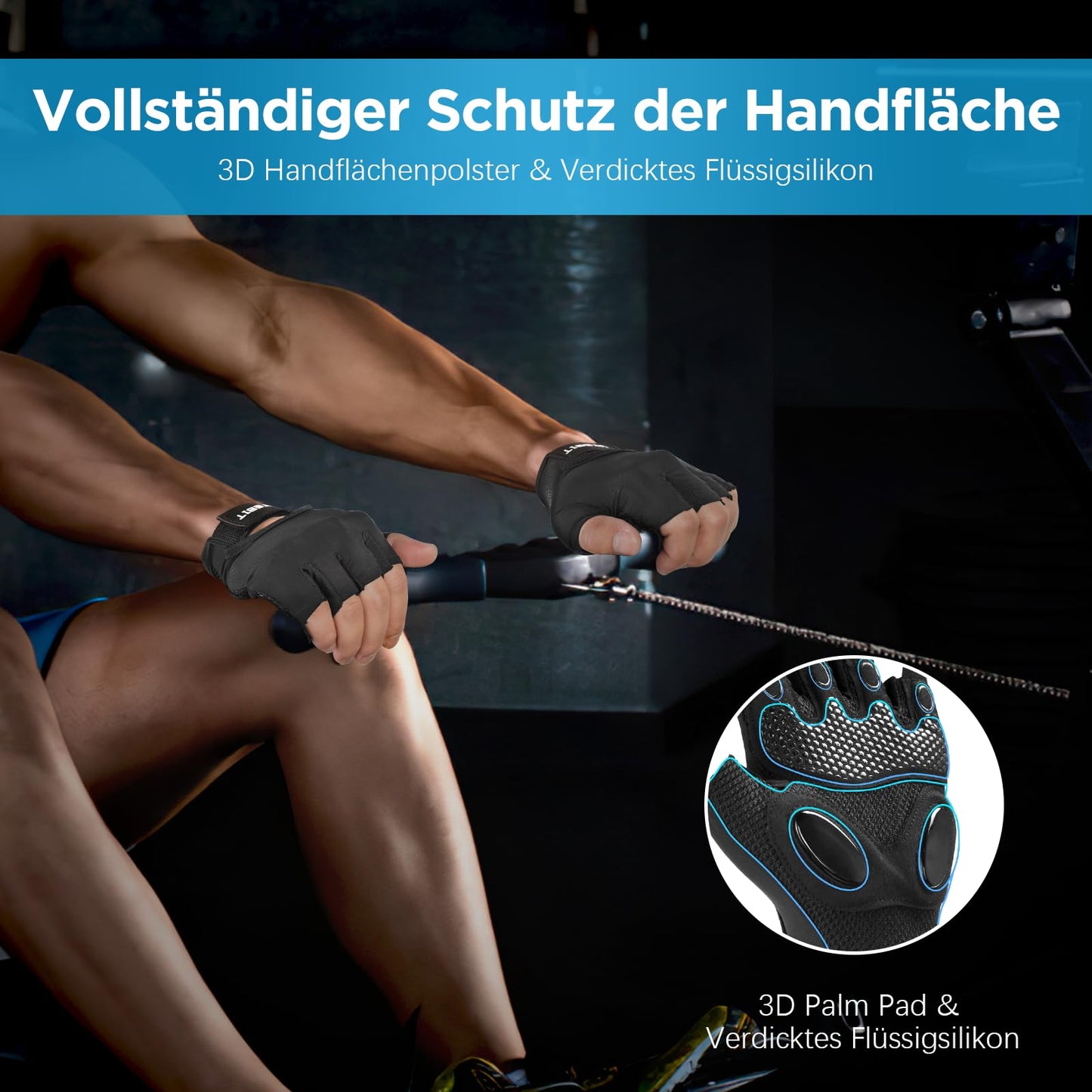 UTEBIT 2 Paar Fitness-Handschuhe, Trainingshandschuhe für Herren, atmungsaktive Halbfinger-Sporthandschuhe, Handflächenschutz Silikon rutschfeste Gym-Handschuhe für Kraftsport, Radfahren, Crossfit