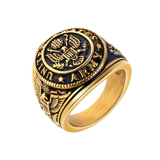 TEMICO Men's Stainless Steel Domineering Vintage United States Army Military Ring Gold/Silver Color